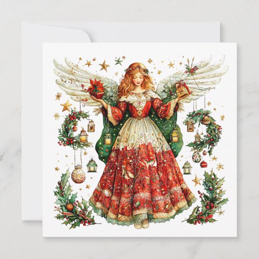 Lieve engel met kerstcadeaus feestdagenkaart (Voorkant)