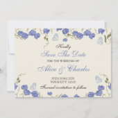 Lieve Erwt Bloemig Blauw en Crème Save the Date Kaart (Voorkant)