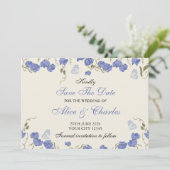 Lieve Erwt Bloemig Blauw en Crème Save the Date Kaart (Staand voorkant)
