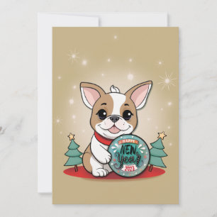 Lieve Franse Bulldog Gelukkig Nieuwjaar Wensen Feestdagenkaart