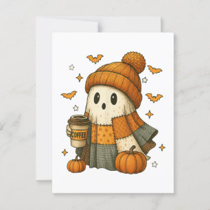 Lieve Geest Drinkt Koffie Halloween Briefkaart