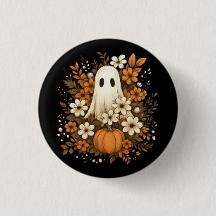 Lieve Geest Met Pompoen & Herfstbloemen – Hallowee Ronde Button 3,2 Cm