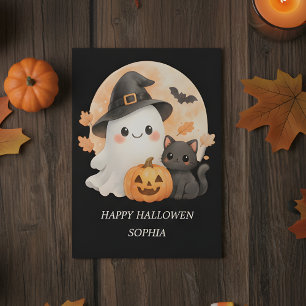 Lieve Geest & Zwarte Kat Gelukkig Halloween Kaart