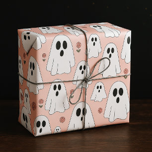 Lieve Geesten & Bloemen Naadloos Halloween Patroon Cadeaupapier