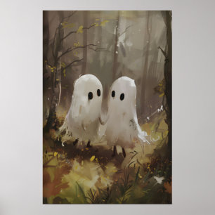 Lieve geesten in herfstbos kleuren, donker poster