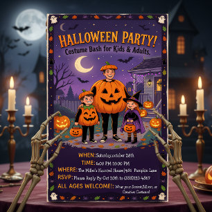 Lieve geïllustreerde Halloween verkleedfeest famil Kaart