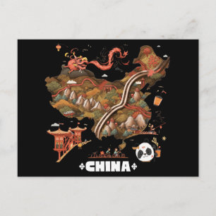 Lieve geïllustreerde kaart van China met draak en