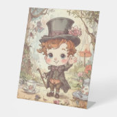 Lieve Gekke Hoedenmaker Whimsisch Wonderland Bosla Reclamebord Met Voetstuk (Voorkant)