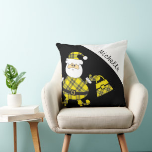 Lieve Gele Tartan Kerstman Met Handtas Kussen