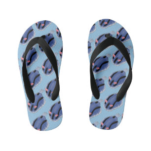 Lieve gelukkige blauwe nudibranch cartoonillustrat kinder teenslippers