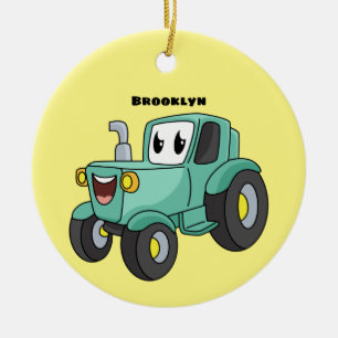 Lieve gelukkige groene tractor cartoon keramisch ornament
