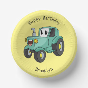 Lieve gelukkige groene tractor cartoon papieren kommen