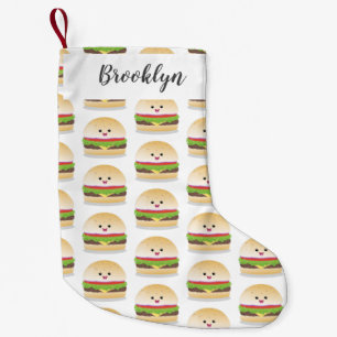 Lieve gelukkige kawaii hamburgerse kaarten kleine kerstsok