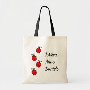 Lieve gepersonaliseerde lieveheersbeestje boodscha tote bag