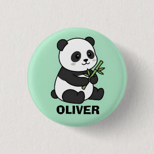 Lieve gepersonaliseerde panda met bamboe voor kind ronde button 3,2 cm