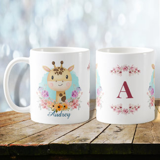 Lieve Giraffe Bloemig Thema Gepersonaliseerde Mono Koffiemok
