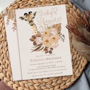 Lieve Giraffe Boho Gedroogde Grassen Baby Shower Folie Uitnodiging