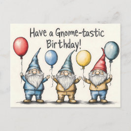 Lieve Gnome-verjaardagsillustratie met ballonnen Briefkaart