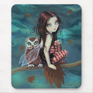 Lieve gotische fee en uil fantasy kunst muismat