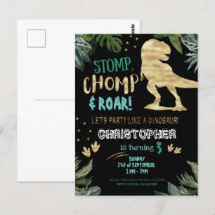Lieve gouden dinosaurus verjaardagsfeestje briefkaart