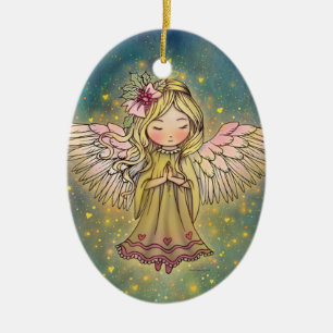 Lieve Gouden Engel Fantasievolle Kunst van Molly H Keramisch Ornament