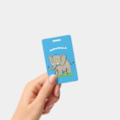 Lieve grappige olifant met vogel op slurf cartoon badge (Handheld)