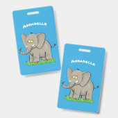 Lieve grappige olifant met vogel op slurf cartoon badge (Voor- en achterkant)
