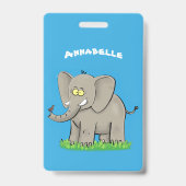 Lieve grappige olifant met vogel op slurf cartoon badge (Achterkant)