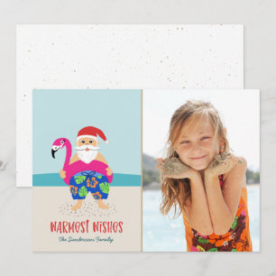 Lieve Grappige Tropische Strand Kerstman Foto Kers Feestdagenkaart