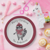 Lieve grijze en rode aquarel Kerstwasbeer Papieren Bordje (Feest)