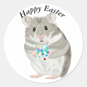 Lieve Grijze Hamster met een Pasen Ei Bewerkbaar Ronde Sticker