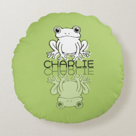 Lieve Groene Kikker Reflectie Doodle Eigen Naam Rond Kussen