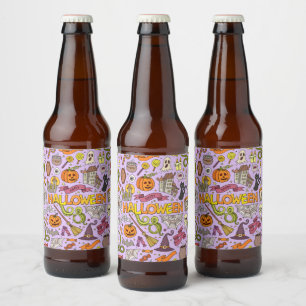 Lieve Halloween Doodle Patroon Bier Etiket