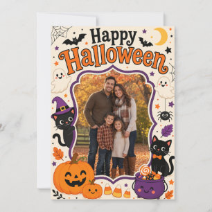 Lieve Halloween familie fotokaart   Prettig Hallow Kaart
