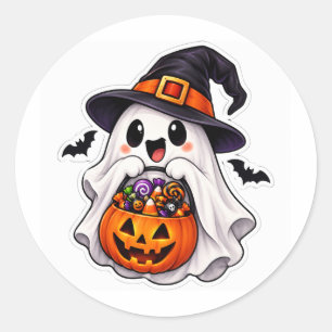 Lieve Halloween Geest Heks Pompoen Snoep Ronde Sticker