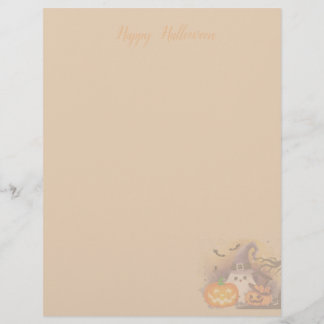 Lieve Halloween Geest met Heksenhoed en Pompoenen Briefhoofd