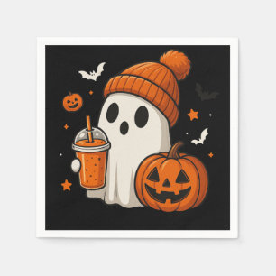 Lieve Halloween Geest met Pompoen en Drank Servet