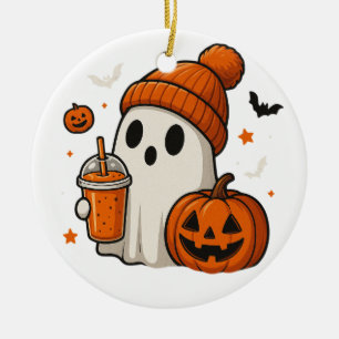Lieve Halloween-geest met pompoen en drankje Keramisch Ornament