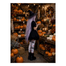 Lieve Halloween Heks in Pompoenveld Poster