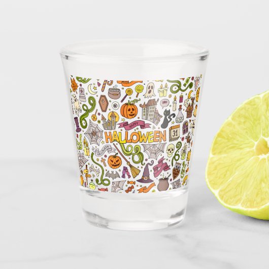 Lieve Halloween-krabbelpatroon Shot Glas (Voorkant)