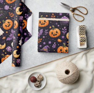 Lieve Halloween Pompoen Geest Kat Vleermuis Patroo Cadeaupapier