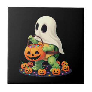 Lieve Halloween Schildpad Geest met Snoep (2) Tegeltje