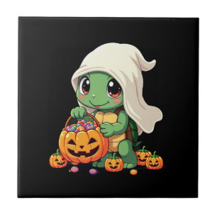 Lieve Halloween Schildpad Geest met Snoep (3) Tegeltje