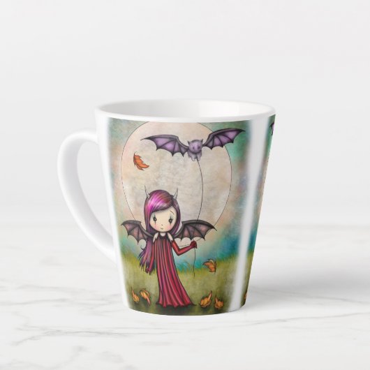 Lieve Halloween-vampier en vliegende kat Latte Mok (Linkerhoek)