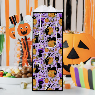 Lieve Halloween Zwarte Katten Pompoenen Snoep Paar Wijn Cadeautas