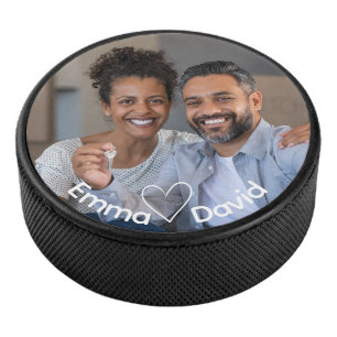 Lieve Hart Foto Paren Gepersonaliseerde Namen Hockey Puck