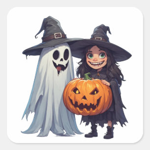 Lieve Heks Geest Pompoen Halloween 🎃 Vierkante Sticker