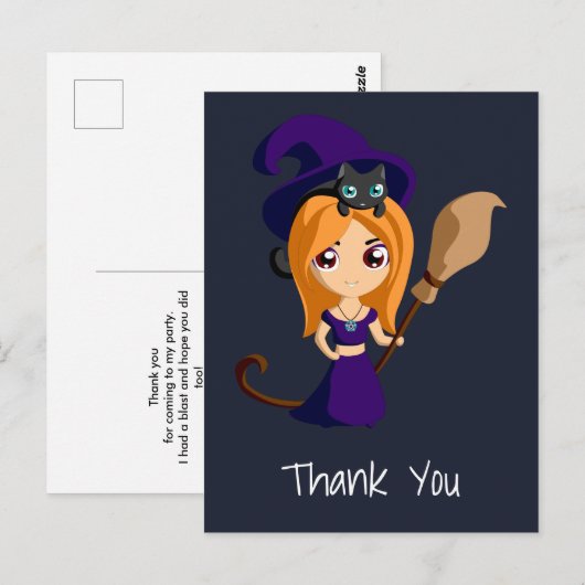 Lieve Heks in Paarse Hoed Feestje Bedankt Briefkaart (Voorkant / Achterkant)