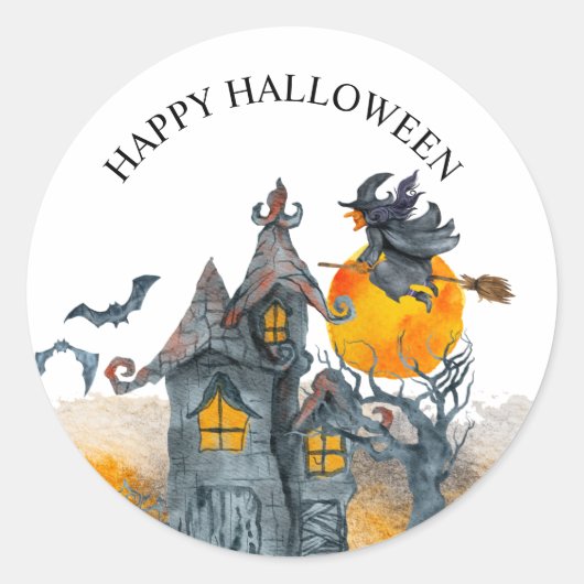 Lieve heksen spookachtig huis Halloween Ronde Sticker (Voorkant)