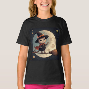 Lieve Heksenkat Maanverlichte Halloween Lucht Them T-shirt
